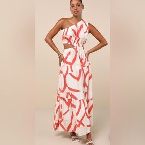 Little lies nwot side open orange & cream one shoulder maxi Dress